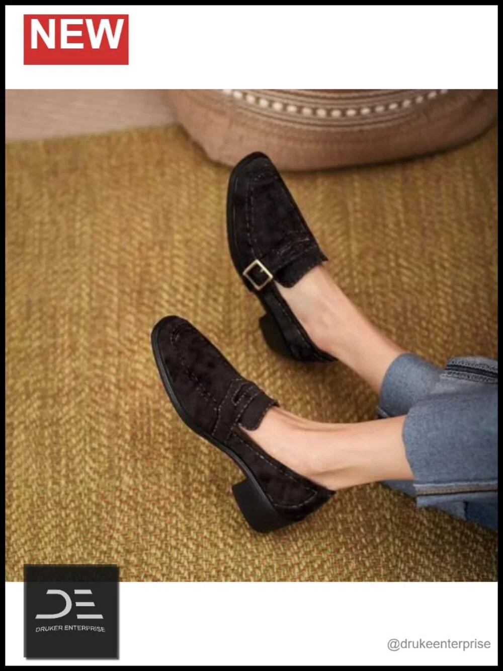 Women's Chunky Heel Square Toe Loafers Patent Leather Slip On